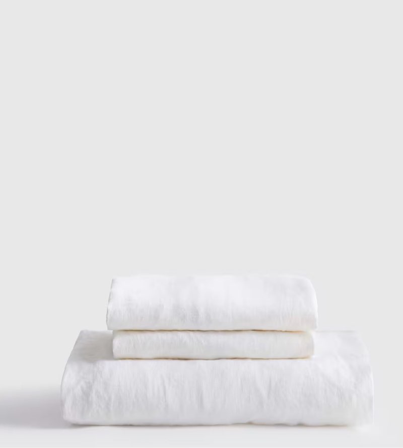 European Linen Fitted Sheet Set Queen, White