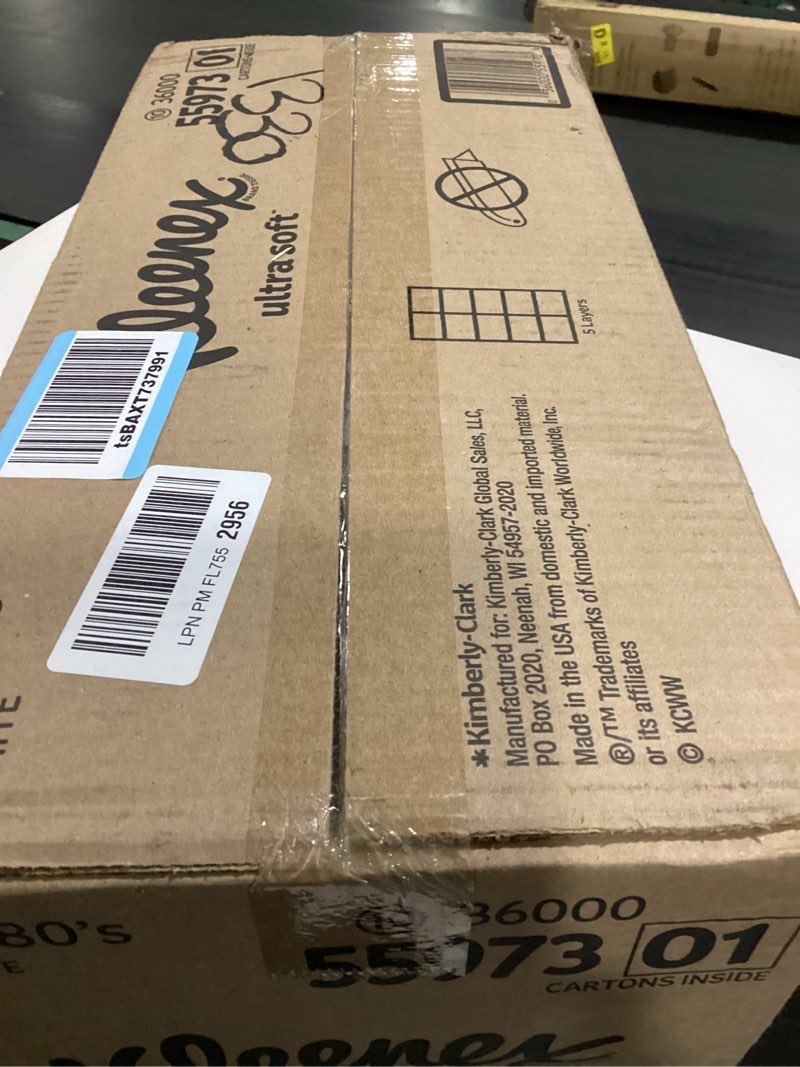 Condition photo showing New/Like New for kleenex ultra soft facial tissues, 8 flat boxes, 180 tissues per box, 3-ply, packaging may vary