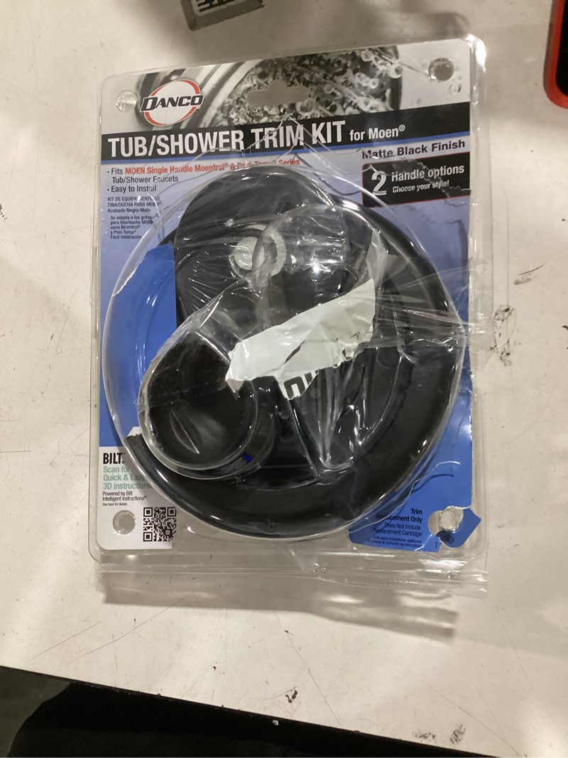 Condition photo showing As Is for danco 1-handle valve tub and shower faucets trim kit in matte black for moen (valve not included)
