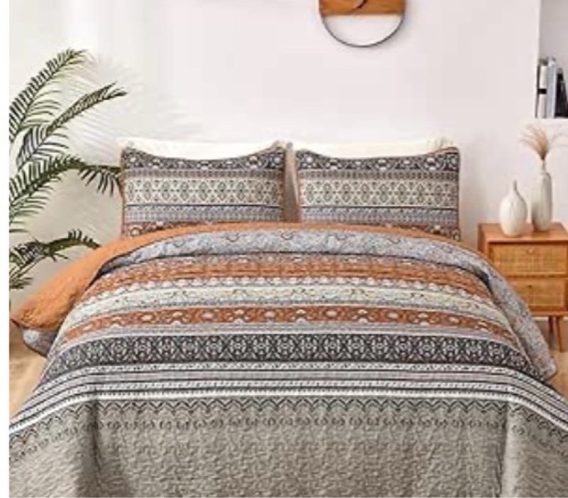 wongs bedding boho quilt set full, brown grey bohemian quilt bedding set, ultra soft lightweight bed