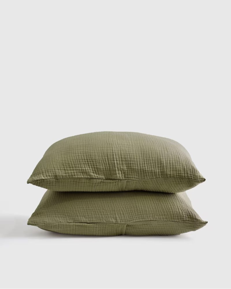 organic cotton gauze sham set color: olive size: standard