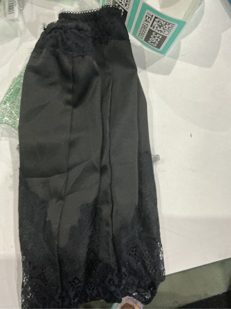 Condition photo showing As Is for women satin silk mini skirt with lace trim low rise a line lace half silp skirt for layering y2k flowy underskirts black medium