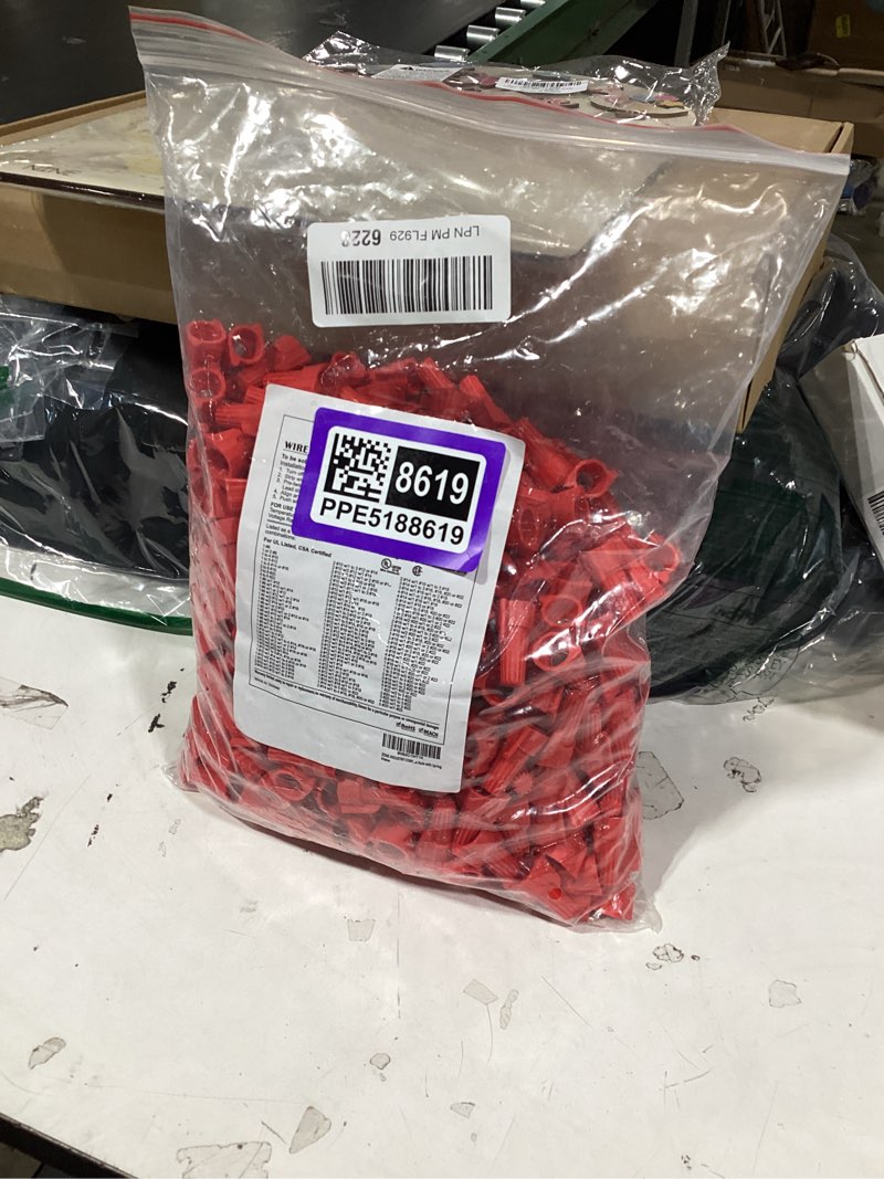 Condition photo showing New/Like New for 500 pcs red winged wire connectors, awg 22-8, easy twist-on screw on ribbed cap for quick connection, insulated insertion electrical wire nuts with spring, ul listed, red awg 22-6 (winged)