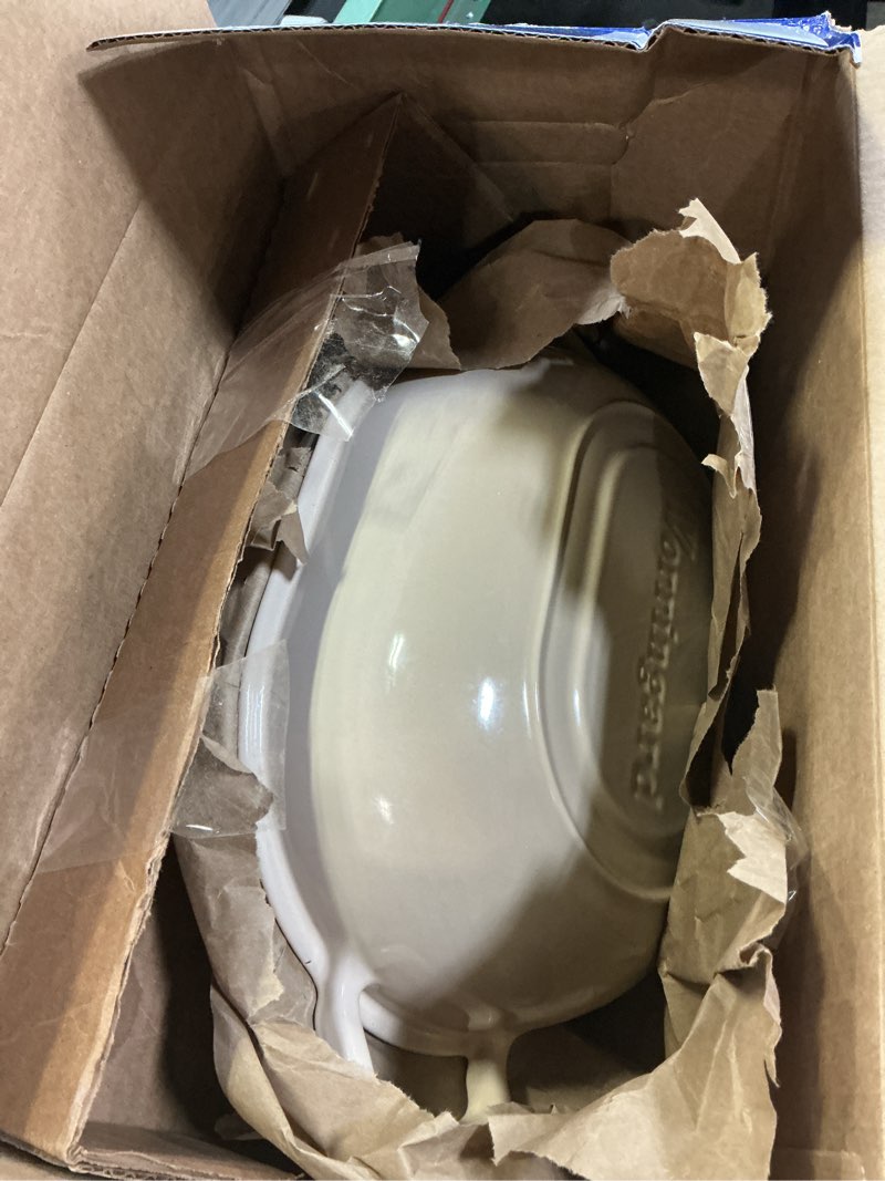Condition photo showing Good Condition for VORRINGARD Enameled Cast Iron Sourdough Bread Oven, Dutch Oven, Loaf Cast Iron Bread Pan for Homemade Bread Baking, Meatloaf Pan with Lid, 7QT, Latte 7 QT Latte