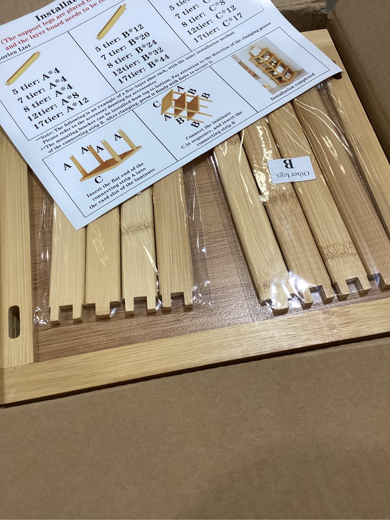 Condition photo showing Good Condition for Bamboo Shoe Rack 12 Tier- Vertical Shoe Rack for Small Spaces, Tall Narrow Shoe Rack Organizer for Closet Entryway Corner Garage and Bedroom,Skinny Shoe Shelf with Free Stackable DIY Original Color 12-tier