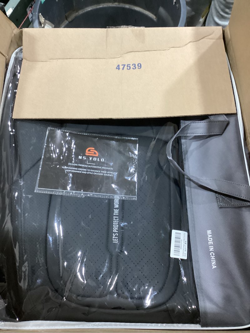 Condition photo showing As Is for NS YOLO Full Coverage Leather Car Seat Covers for Cars,SUVs and Pick-up Trucks,Car Seat Protector,Automotive Seat Covers,Car Seat Cushion,Black Seat Cover,Front Seat Cover for 2 Seats Black Front Pair