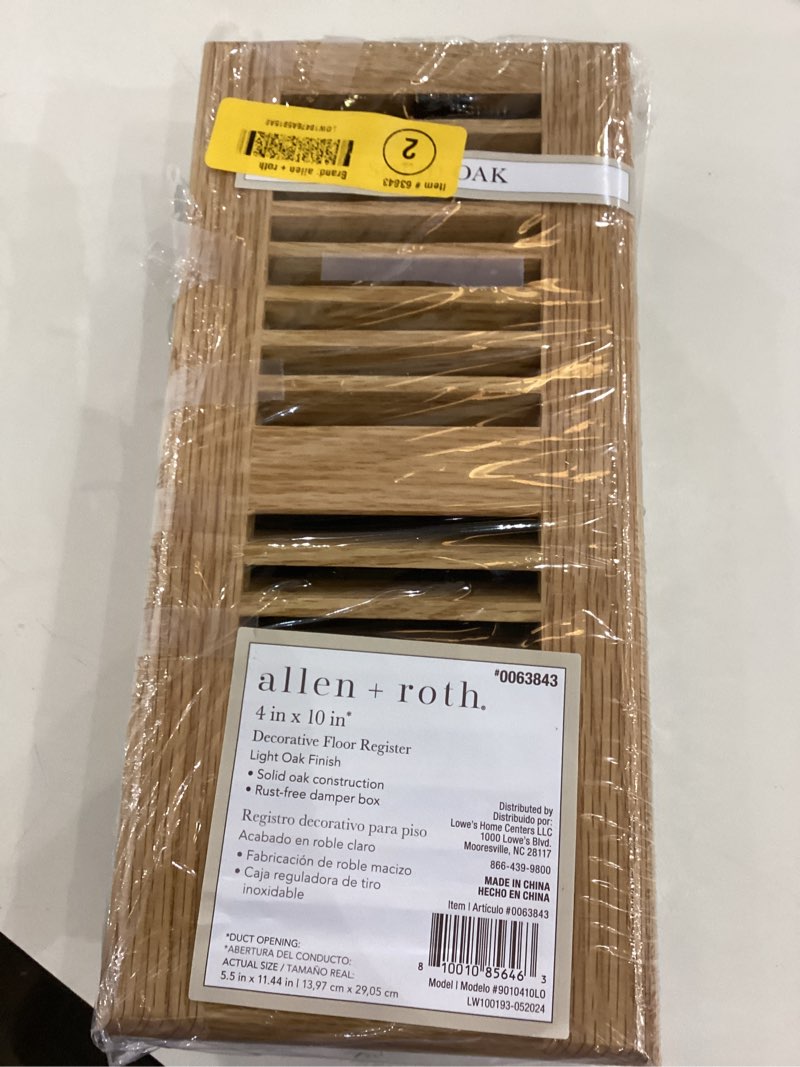 Homewell White Oak Wood Floor Register, Flush Mount Vent with Damper, 4x10 Inch, Unfinished