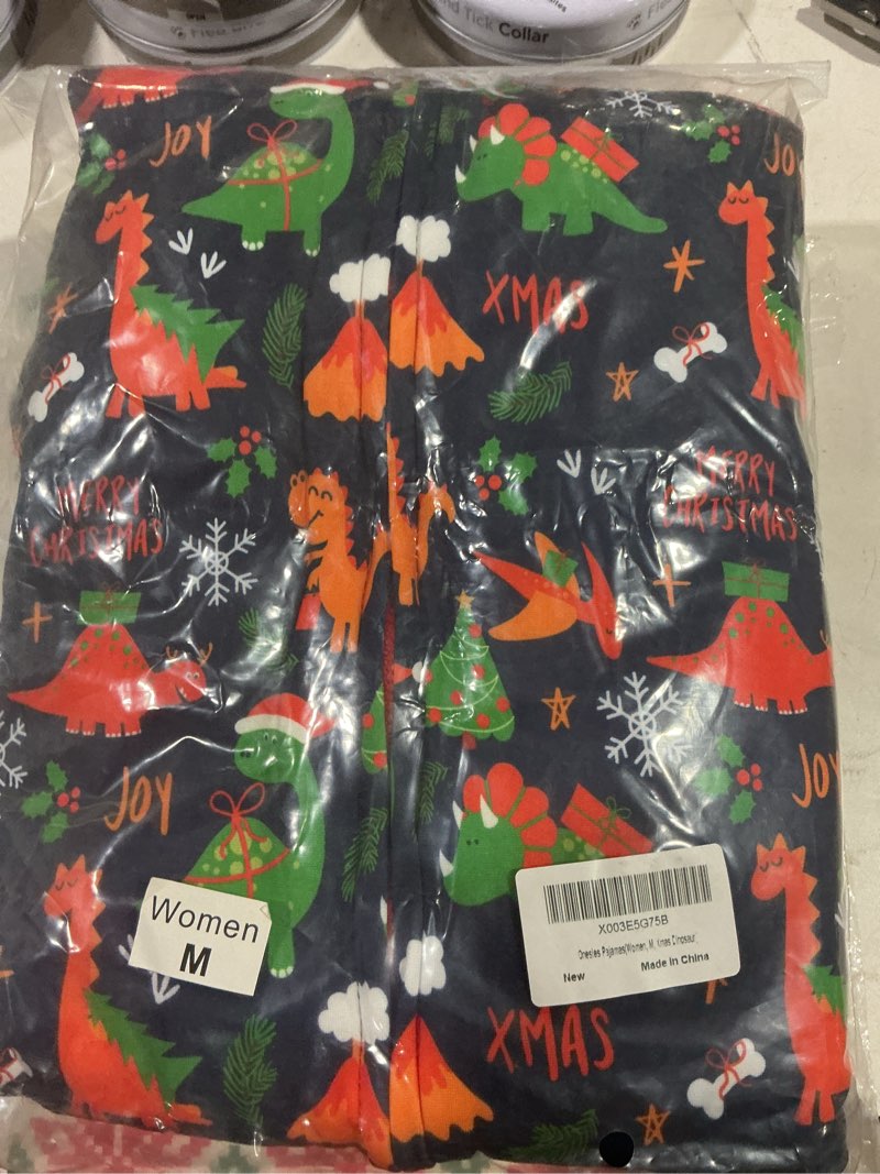 Condition photo showing New/Like New for ANGELGGH Family Matching Christmas Onesie, Cute Vacation Reindeer Print One Piece Pajamas, Hooded Holiday Sleepwear Nightwear Women Medium Xmas Dinosaur