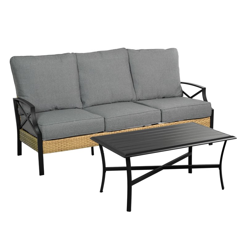 style selections kenwood 2-piece wicker patio sofa conversation set with gray cushions st-25s006b incomplete 