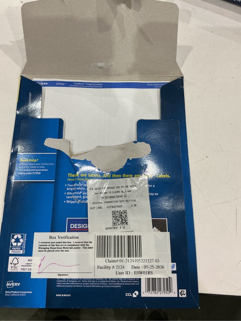 Condition photo showing As Is for avery shipping labels with trueblock technolo