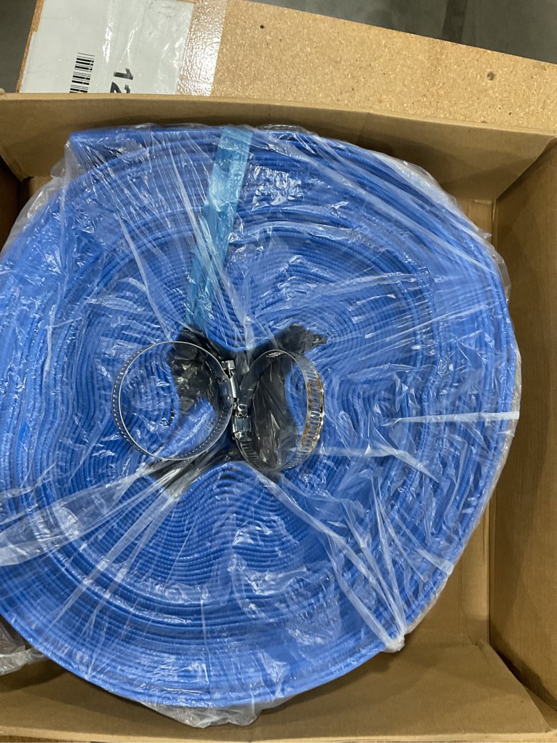 Condition photo showing Good Condition for measurements  unknown  pool backwash hose, heavy-duty lay flat discharge pvc hose, weatherproof burst resistant for water pool drain, swimming pool filter pump, water transfer, with 2 clamps 100ft