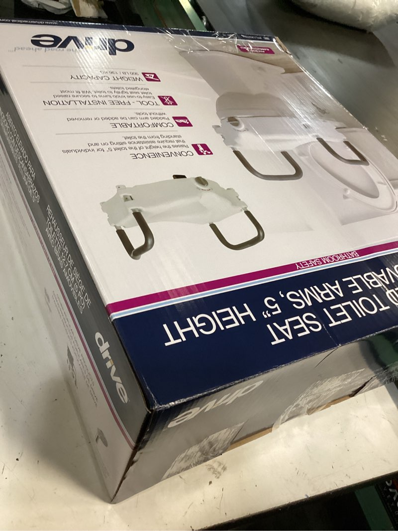 Condition photo showing New/Like New for drive medical 2-in-1 raised toilet seat with removable padded arms - elevated bathroom safety support - secure locking attachment - easy height assistance - durable construction, standard toilets