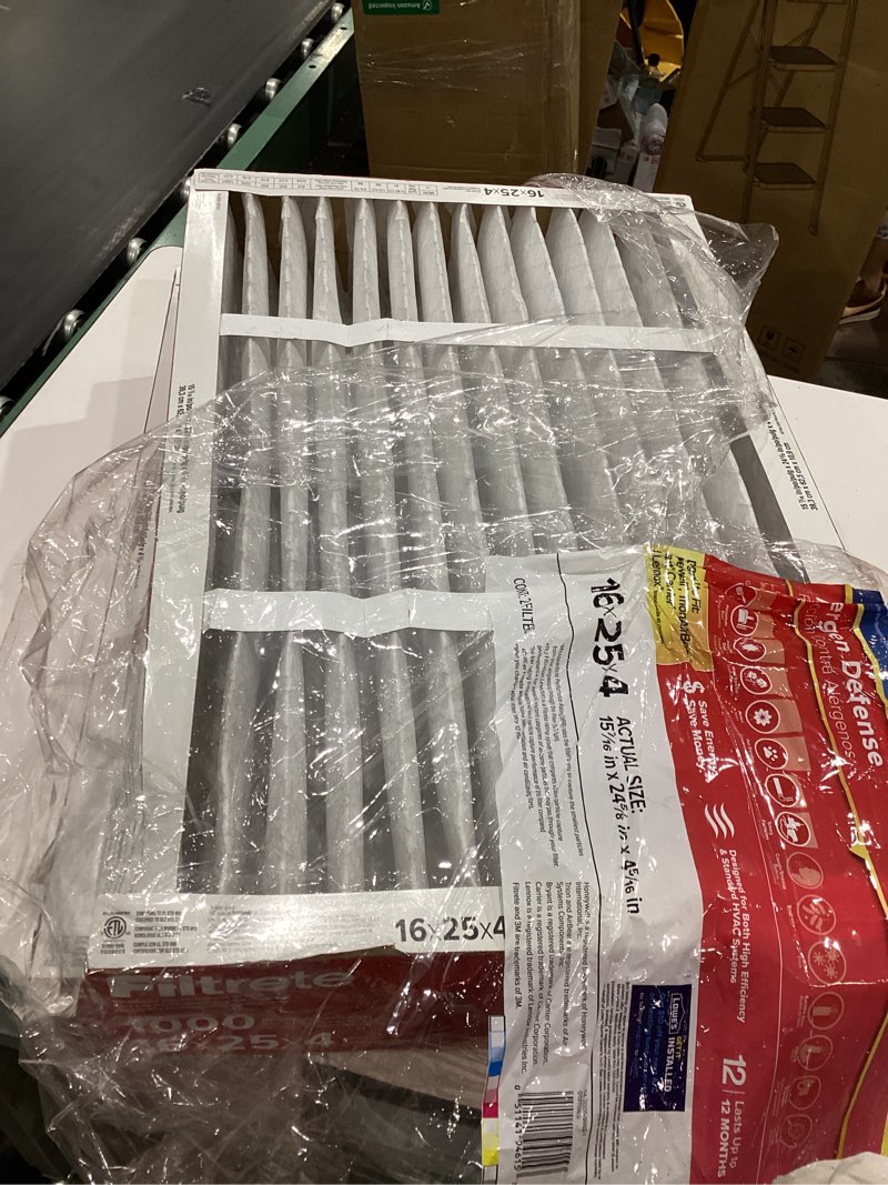 Condition photo showing As Is for filtrete 16-in w x 25-in l x 4-in merv 11 1000 mpr allergen defense electrostatic pleated air filter (2-pack)