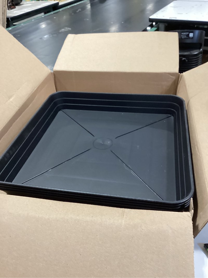 Condition photo showing Good Condition for 6 inch 4 pack square plant saucer tray, heavy duty plastic plant saucers for indoors outdoor, flower planter drip trays for pots, 6 8 10 12 14 16 18 20 inch, growing trays (6"-black) 6"-4 pack black