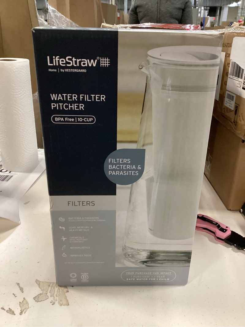 Condition photo showing New/Like New for LifeStraw Home – Water Filter Pitcher, 10-Cup, BPA Free Designed for Everyday Protection Against Bacteria, parasites, microplastics, Lead, Mercury, PFAS, and a Variety of Chemicals 10-Cup White