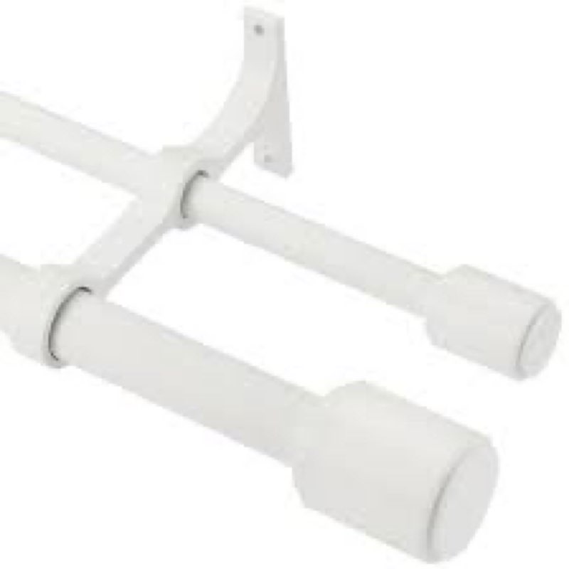 white wood grain window rods, double curtain rod 36-72” telescoping length 1inch diameter front pole