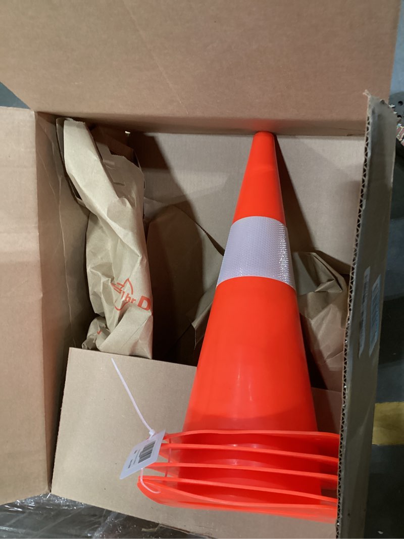 Condition photo showing New/Like New for [5 Pack] 18 inch Traffic Cones with Reflective Strip, Safety Road Parking Cones,Agility Field Marker Cones for Soccer Basketball Football Drills Training, Outdoor Sport Activity & Festive Events 5 Pack, Orange with Reflective