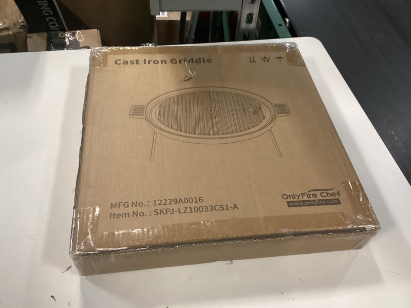 Condition photo showing New/Like New for onlyfire griddle for solo stove ranger, 14 inch double sided reversible cast iron campfire grill pan with detachable legs for solo stove 15 inch fire pit, raised top cookware for ranger fire pit