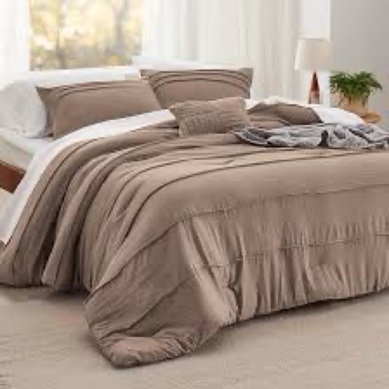bedsure queen comforter set - 4 pieces pinch pleat bed set, brown boho bedding for all season, 1 sof