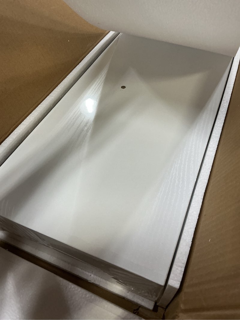Condition photo showing New/Like New for white floating shelves wall shelf 48 inch, 8 inch deep floating shelf for wall, farmhouse black wood shelves invisible bracket for living room, bedroom, kitchen, 48 x 9.3 x 1.4 inch, set of 2 white 48"w x 9.3"d, 2 pack