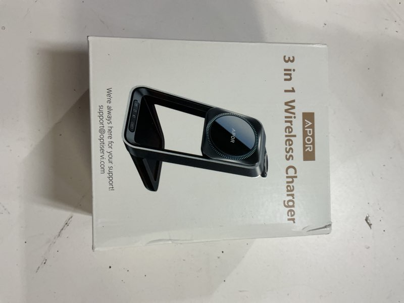 Condition photo showing New/Like New for Apor 3 in 1 Charging Station for iPhone, Magsafe Wireless Charger with Cooling Fan for iPhone 17 16e 16 15 14 13 12 Series & Apple Watch Charger, Wireless Charging Station for AirPods 4/3/Pro (Blue)