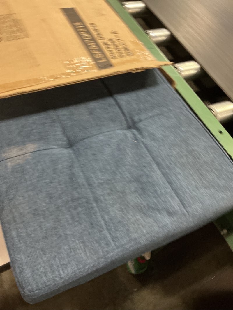 Condition photo showing New/Like New for giantex folding storage ottoman bench, upholstered storage chest with side pocket, divider, end of bed bench, collapsible ottoman foot rest for living room, bedroom & entryway (navy)