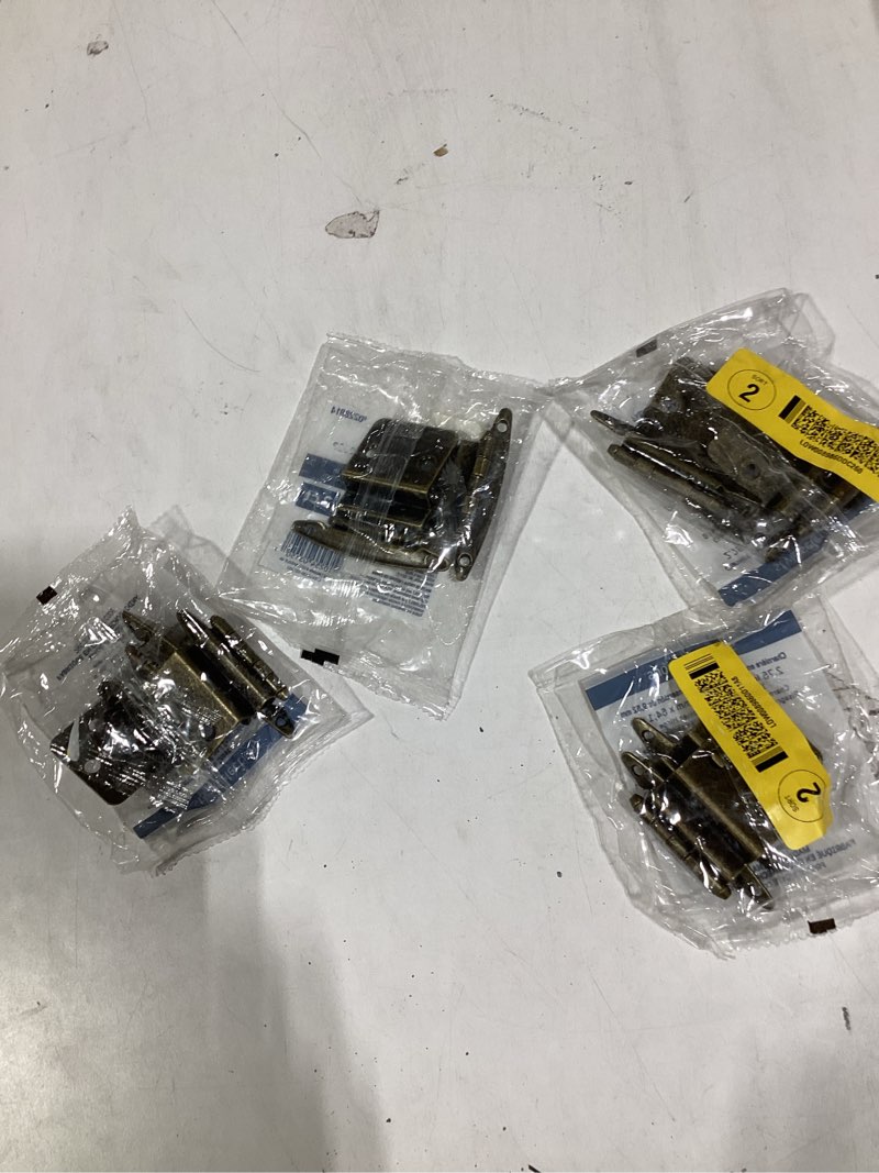 Condition photo showing New/Like New for RELIABILT 200-Degree 3/8-in Overlay 3/8-in Inset Inset Surface Aged brass Cabinet Hinge, 1 Pair(s) 2 - 4 pack