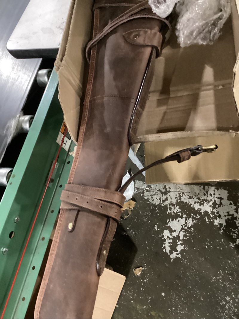 Condition photo showing As Is for western hardwax leather shooting gun cover shotgun case leather rifle scabbard with adjustable shoulder strap
