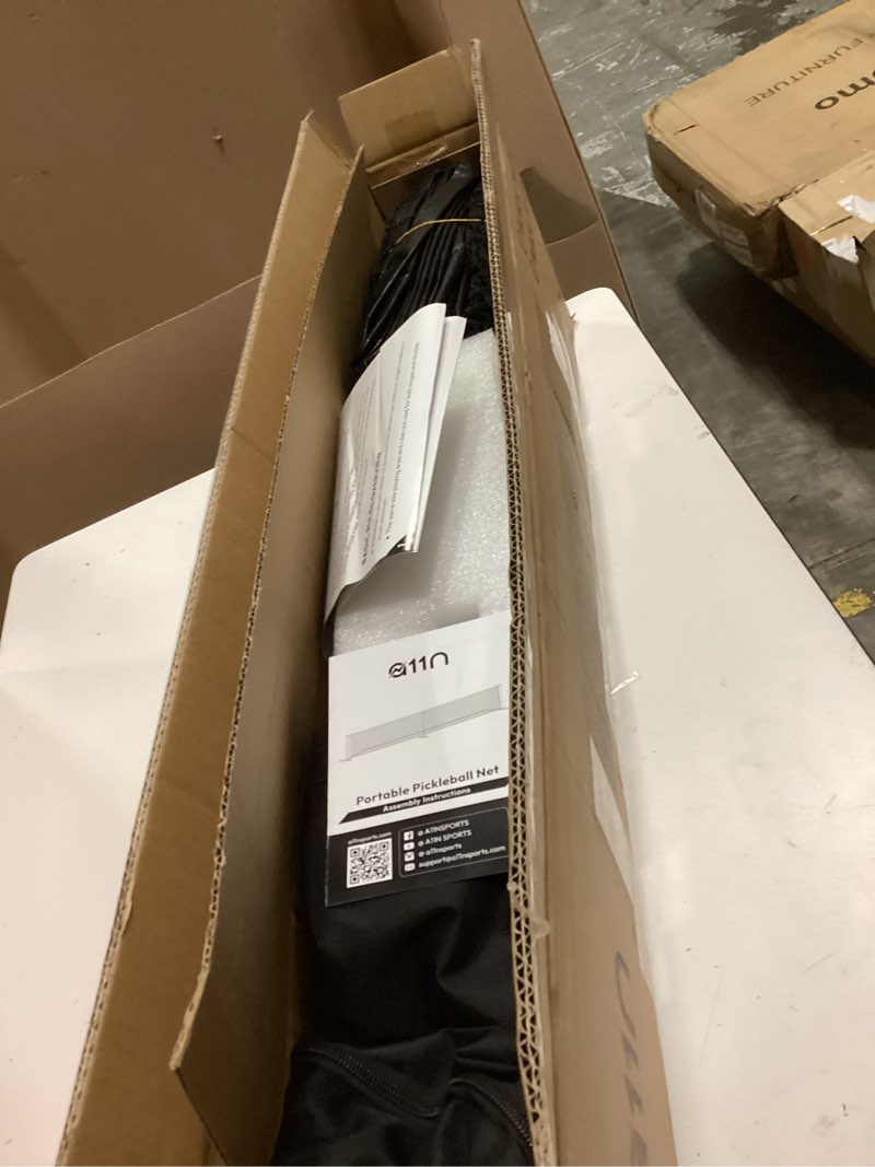 Condition photo showing Good Condition for a11n sports designed for all weather conditions with steady metal frame and strong pe net, regulation size net with carrying bag- 22’ wide x 36” tall, indoor/outdoor use regulation yellow