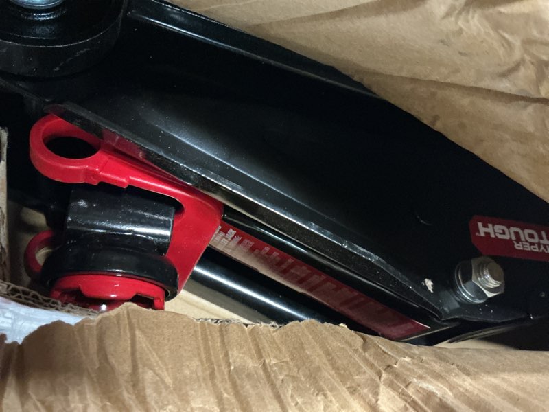 Condition photo showing As Is for hyper tough t82011w trolley jack, work for sedan and coupe, 2 ton black