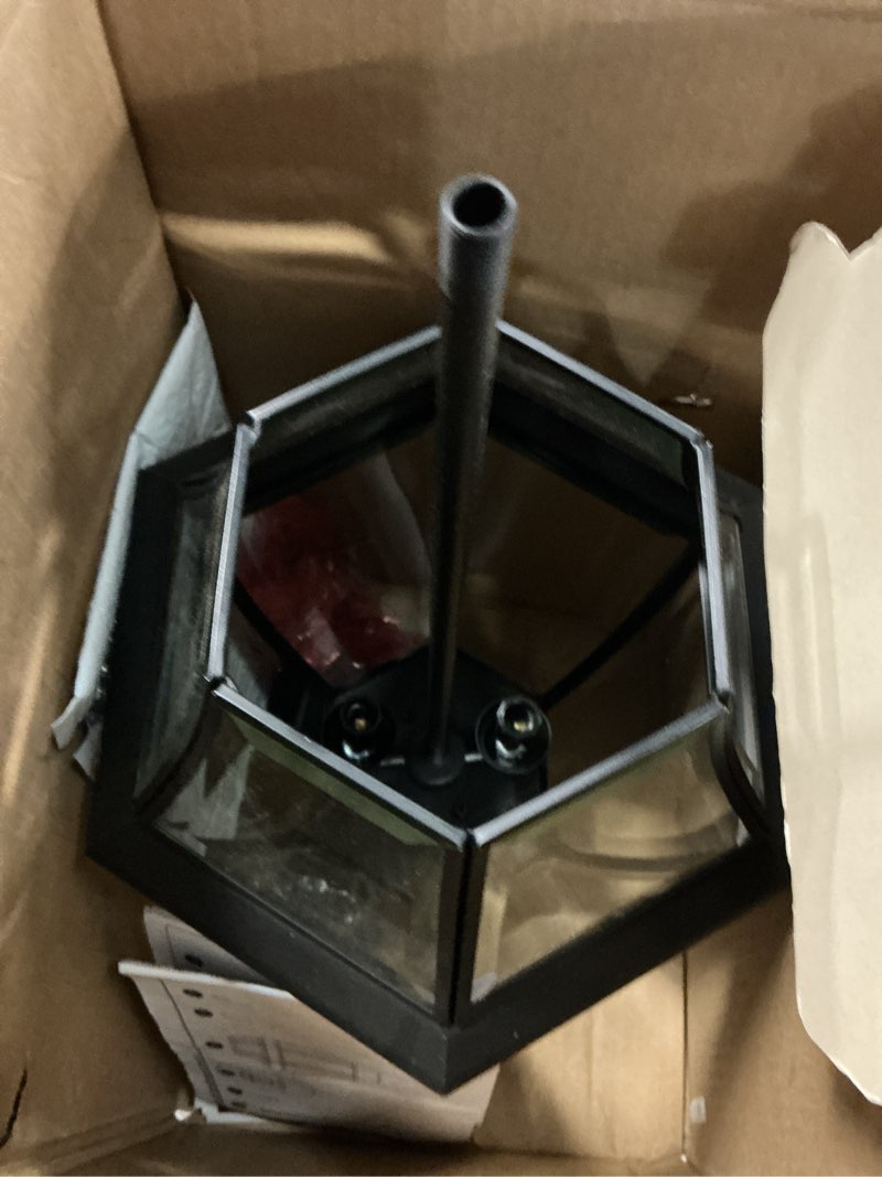 Condition photo showing As Is for allen + roth brayden 21.63-in matte black traditional outdoor light post lantern