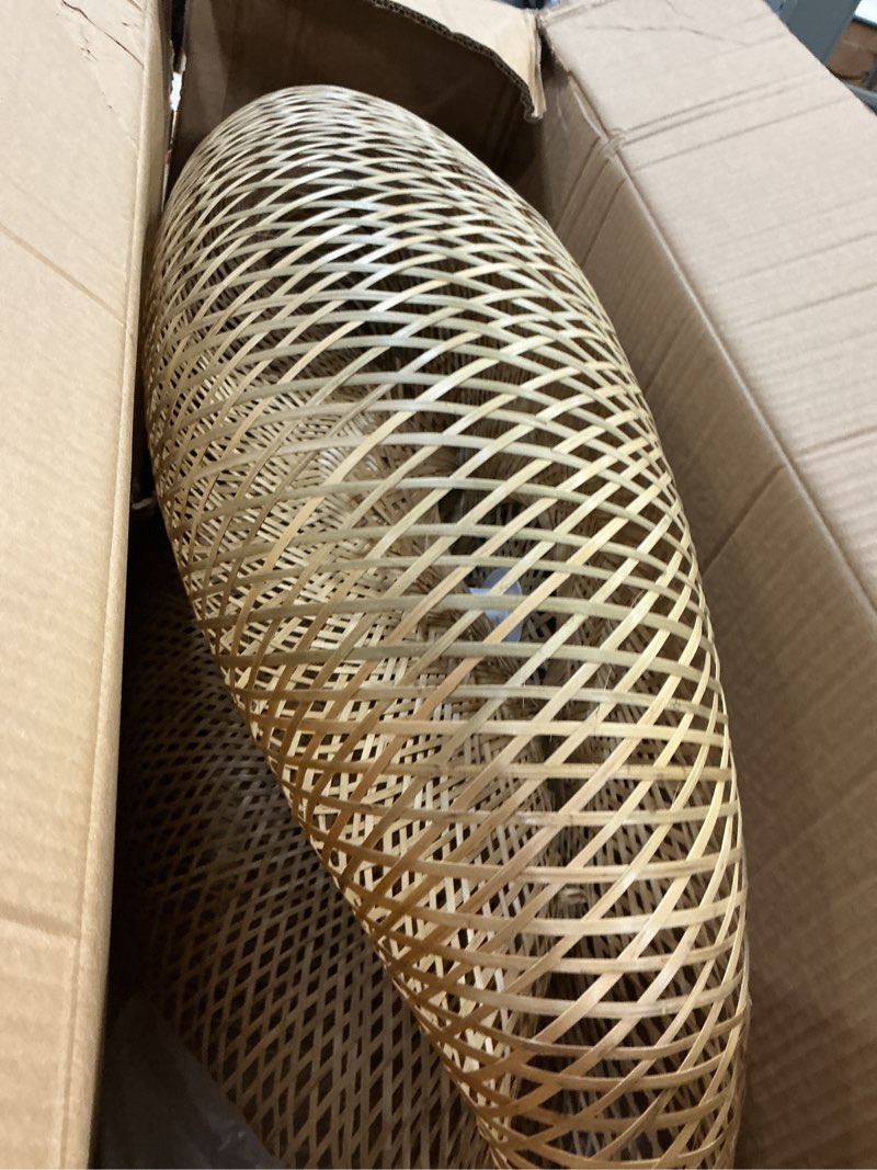 Condition photo showing As Is for Rattan Pendant Light 32 Inch, Adjustable Hanging Height, Hand Woven Large Bamboo Chandelier Light Fixture, Boho Wicker Pendant Lamp Shade for Dining Room Kitchen Island Living Room