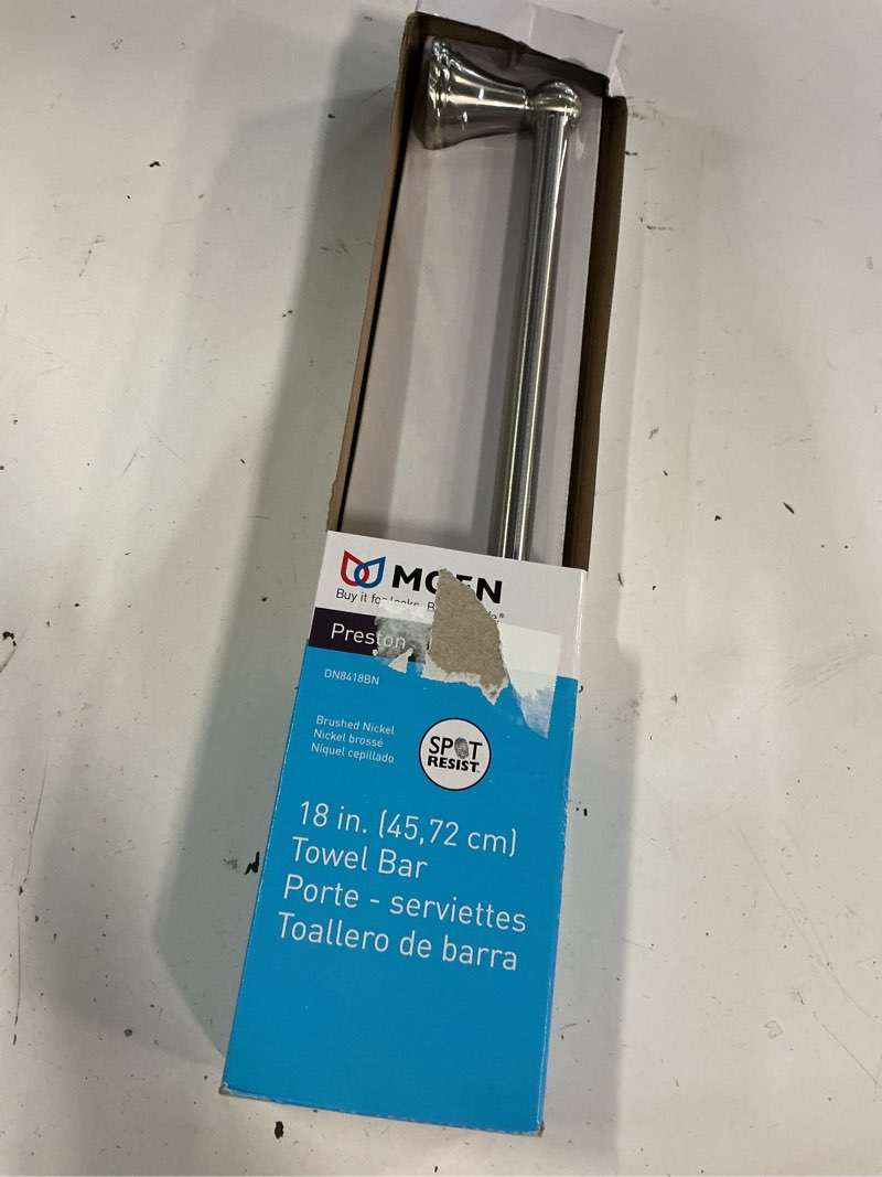 Condition photo showing New/Like New for moen dn8418bn preston towel bar  18   brushed nickel