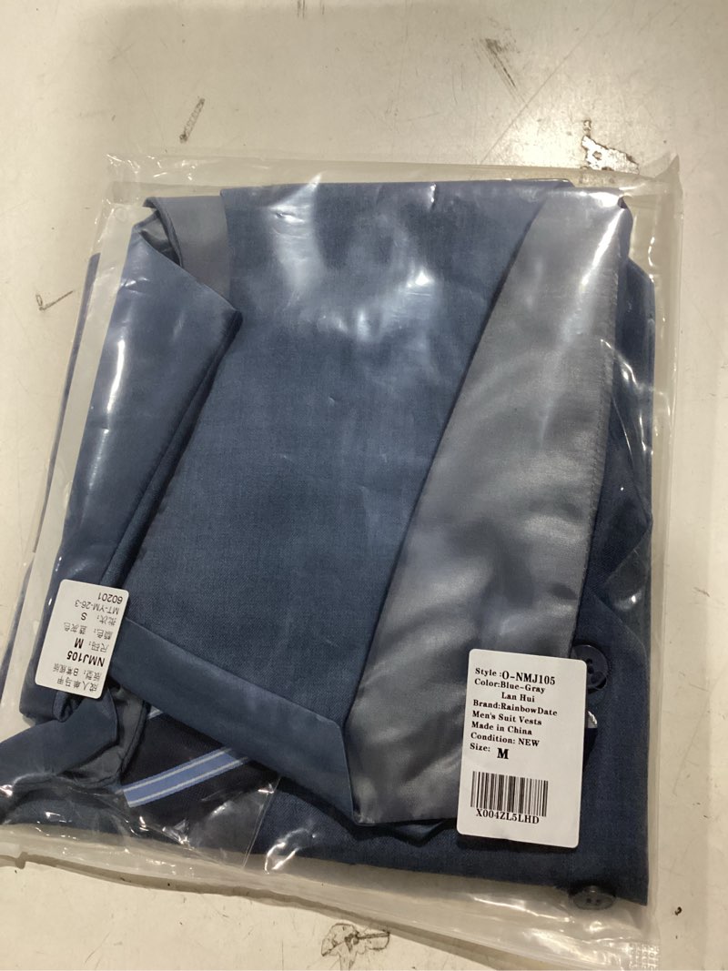 Condition photo showing New/Like New for men’s suit vest 3-piece slim fit| satin back formal waistcoat for business& casual medium blue-gray