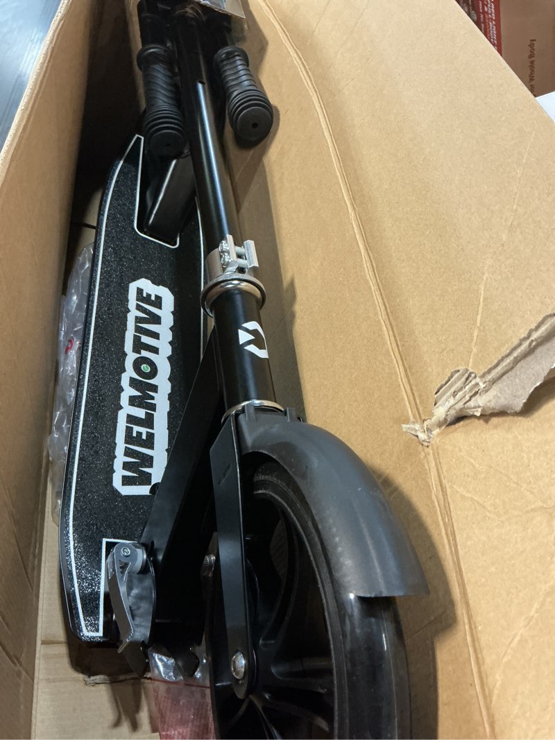 Condition photo showing Good Condition for kick scooter for kids ages 6+, teens & adults, adjustable handlebars, rear brake, big wheel foldable scooter for indoor & outdoor black