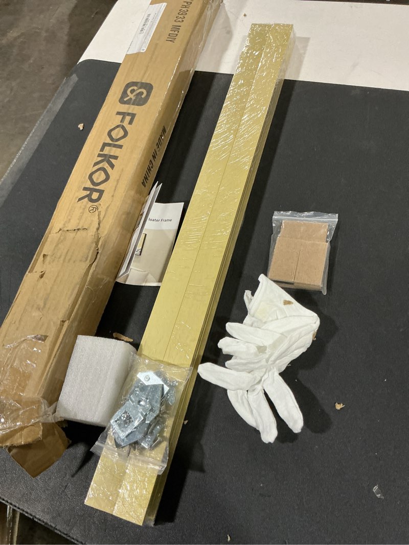 Condition photo showing New/Like New for FOLKLOR Deep Frame for 24x24 Canvas, DIY Metal Floating Frame for Canvas Art / Wall Decor (Gold) 24x24" Gold