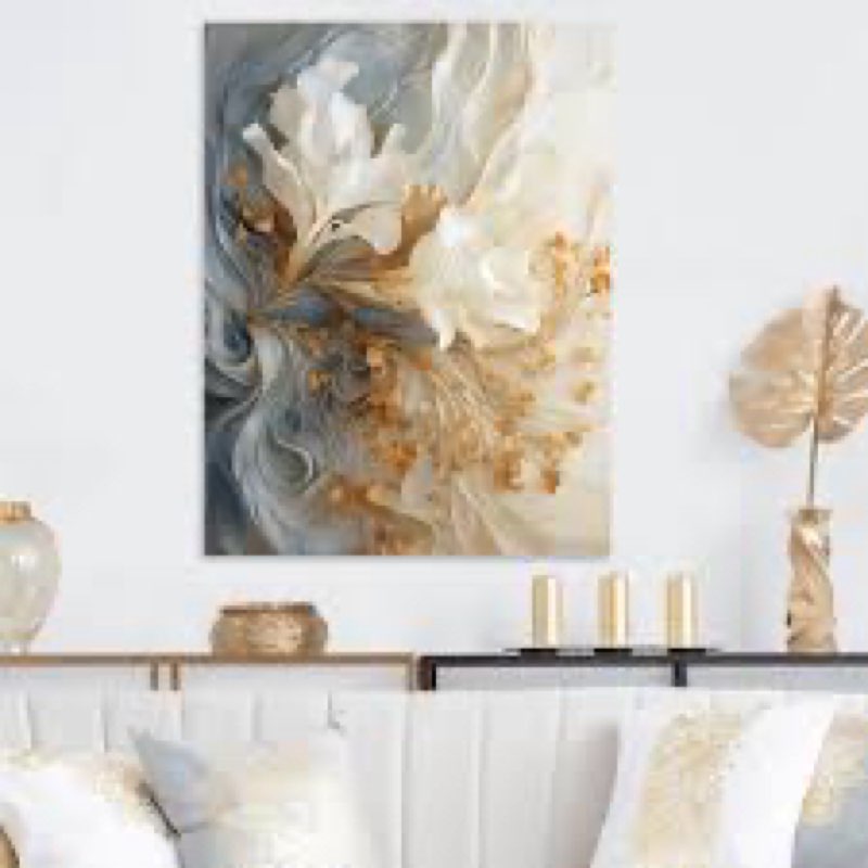 White And Gold Champagne Flow V - Champagne Metal Wall Art