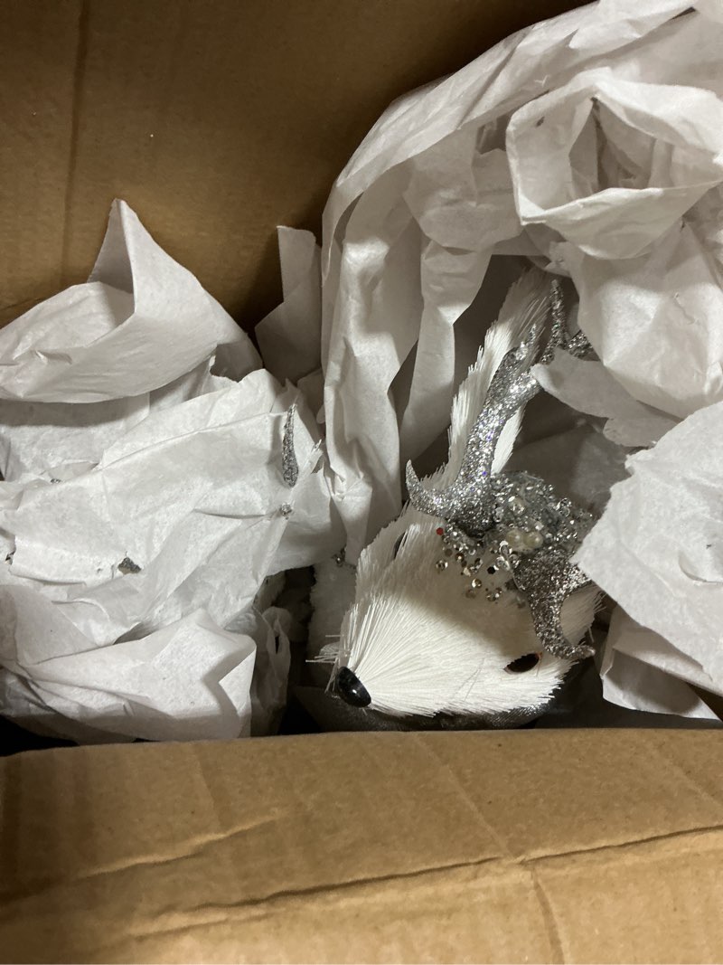 Condition photo showing Good Condition for 2PCS 15inch Christmas Sisal Reindeer Decoration White Sisal Deer Silver Glitter Accented Reindeer Woodland Animals Figurines for Holiday Winter Centerpiece Christmas Tabletop Fireplace Decor (Silver)