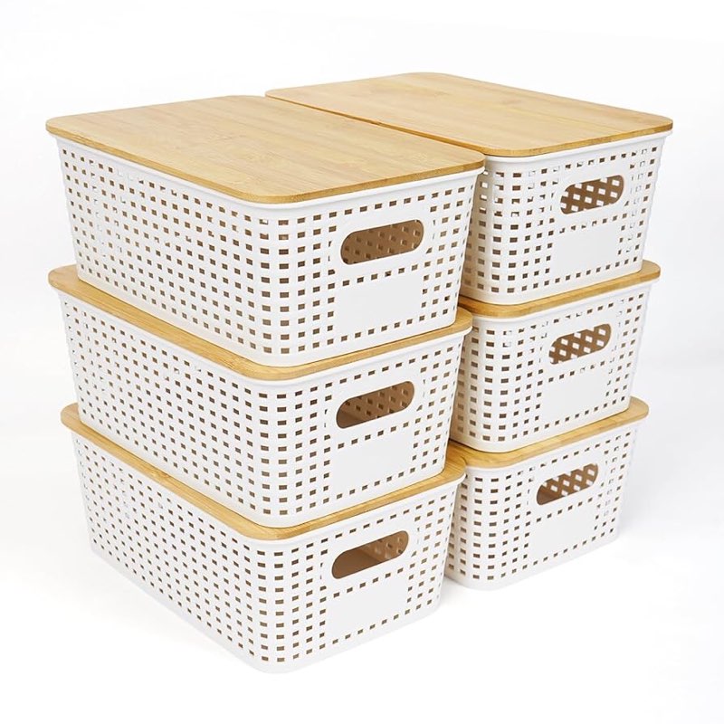6 PCS Storage Bins with Bamboo Lids 