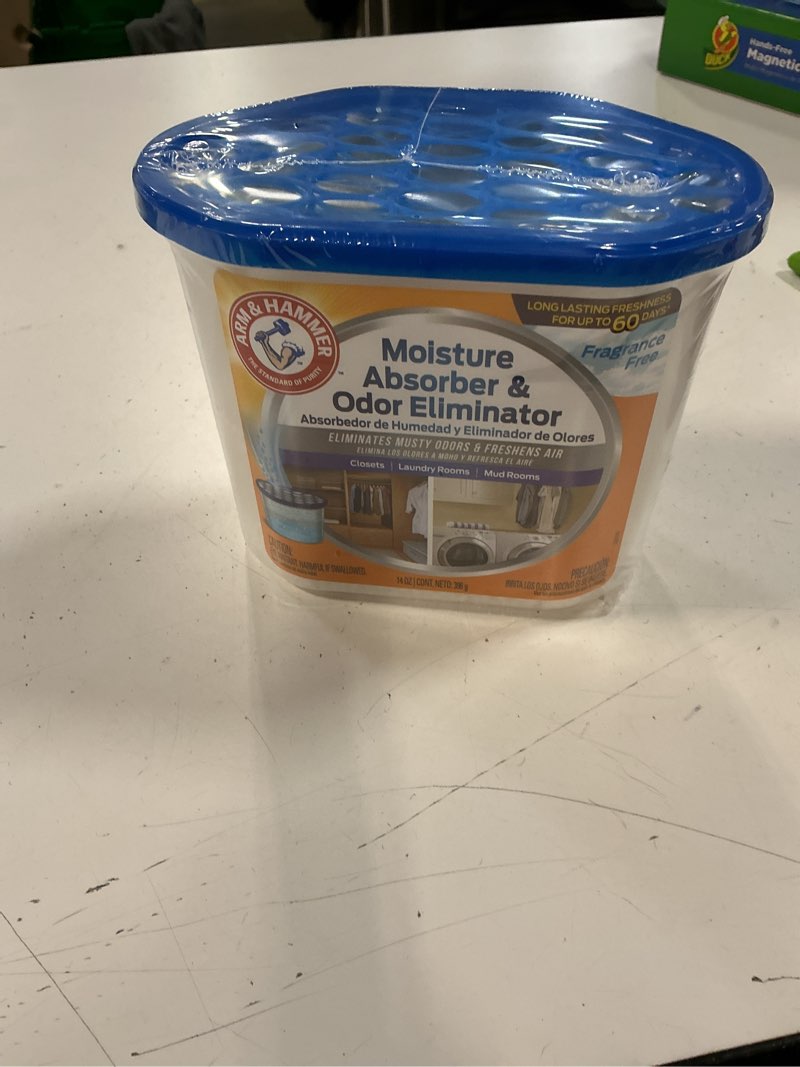 Condition photo showing New/Like New for arm & hammer fragrance free disposable moisture absorber and odor eliminator 14 oz. tub