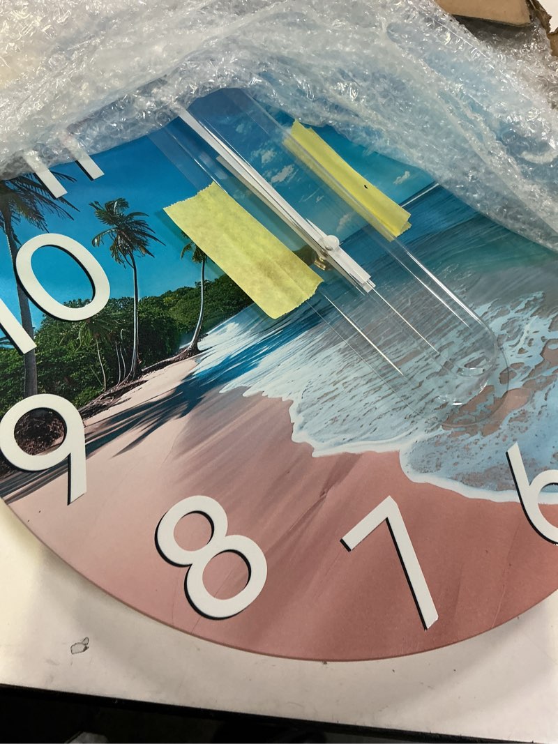 Condition photo showing As Is for jofomp beach outdoor clocks for patio, large outdoor clocks waterproof 12 inch with glass, outdoor wall clocks battery operated, pool clock outdoor weatherproof, outside clock for backyard/garden beach 12 inch