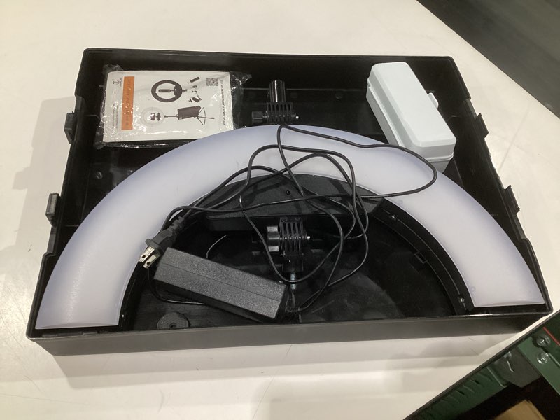 Condition photo showing As Is for (not tested)ring light kit:18\"/45cm outer 55w6700k dimmable led light, tripod stand, remote controller,box for camera,smartphone,youtube,tiktok,self-portrait shooting,cri90,black 18 inch ring light black