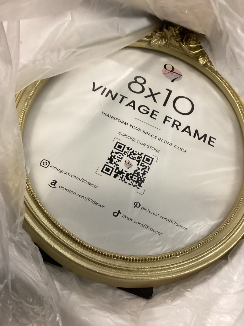 Condition photo showing New/Like New for 97 decor gold oval frame 8x10 - gold vintage picture frames 8x10, antique ornate frames 8 x 10 with glass front for tabletop photo display and wall hanging, golden rose frame 8 by 10 8x10 rose