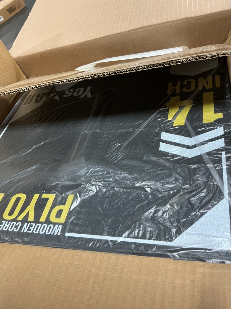 Condition photo showing New/Like New for yes4all 3-in-1 soft-padded plyo box with wooden core, non-slip multi-use cushioned plyometric jump box with vinyl cover for jumping, conditioning, strength training 16" x 14" x 12" a. black version