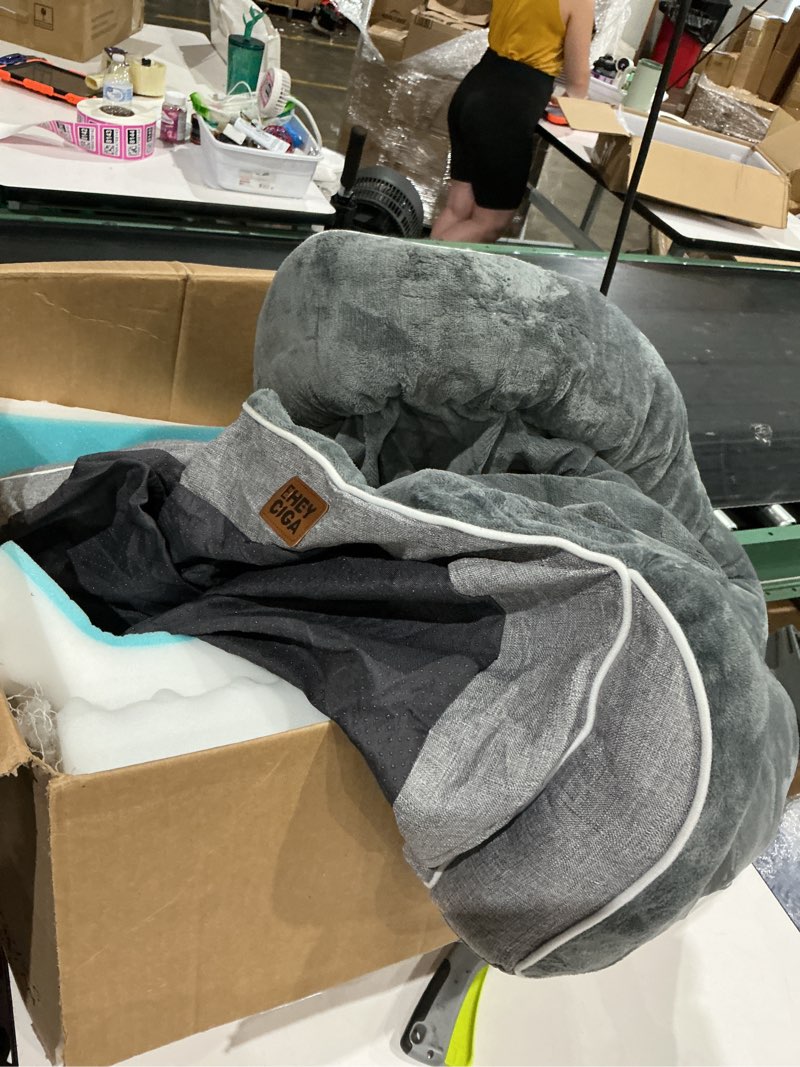 Condition photo showing As Is for eheyciga orthopedic dog beds for extra large dogs 44x32inch, waterproof memory foam xl pet bed with sides, non-slip and egg-crate foam big dog couch bed with washable removable cover, grey