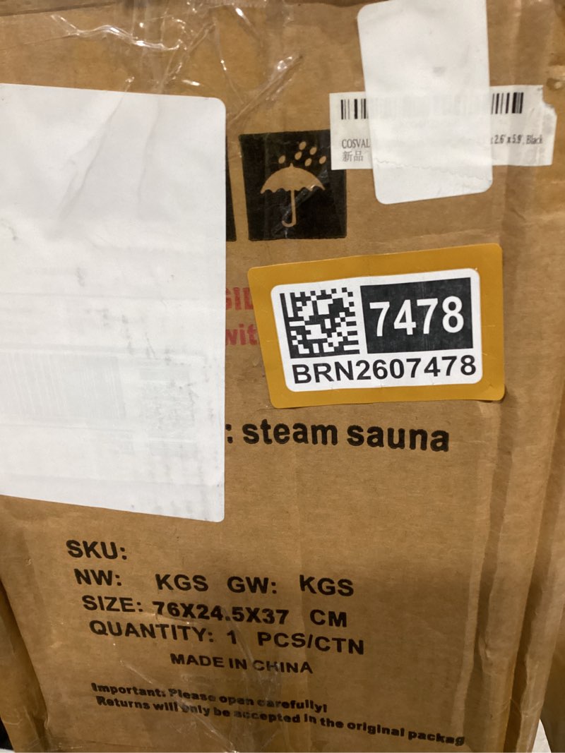 Condition photo showing Good Condition for cosvalve portable steam sauna box with red light for home with 1200w 3l steamer, comfort folding chair, indoor at home sauna tent, personal steam room for relaxation, 2.6' x 2.6' x 5.9', black