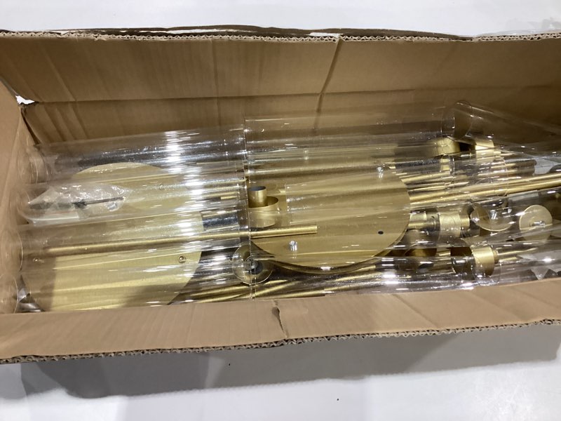 Condition photo showing As Is for 5 Arm Candelabra with Acrylic Lampshade Set of 4 Gold Candelabra for Wedding Table Birthday Party Home Decoration 39.4'' Candle Holder Fit LED Taper Candles Gold 4pcs