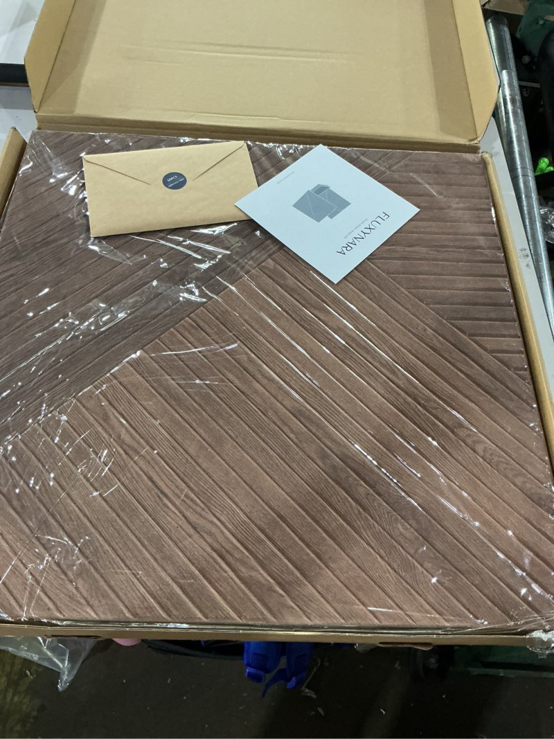 Condition photo showing As Is for woven sound acoustic wall panels, teak, 8 pack, 23.6x23.6 in linear array prismatic shadows teak