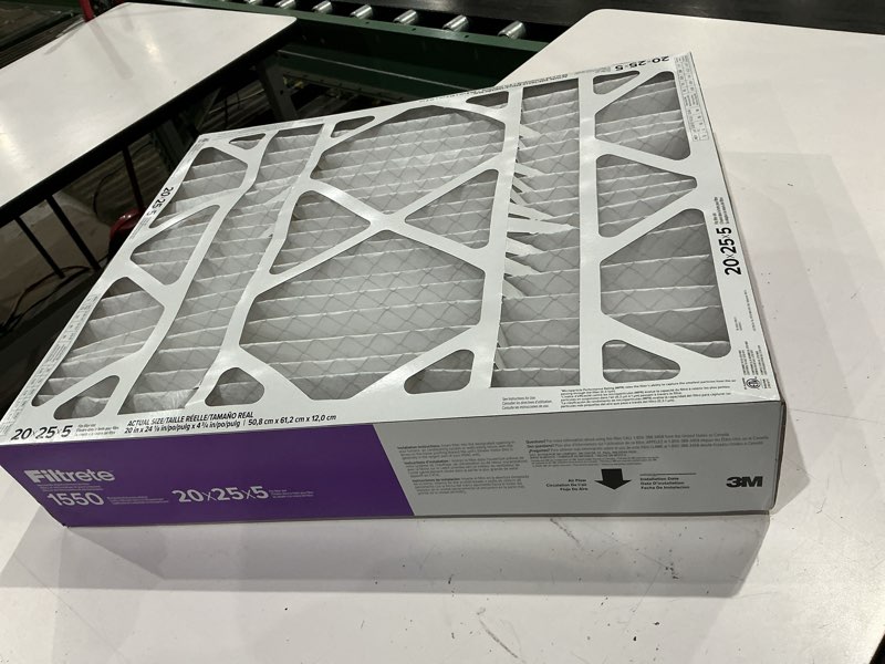 Condition photo showing Good Condition for filtrete 20x25x5 air filter merv 12, mpr 1550 certified asthma & allergy friendly 1-pack, fits trion airbear, ac furnace hvac filters, pleated electrostatic (actual size 19.56 x 24.13 x 4.75 in) 4.7" x 24.2" x 19.6"
