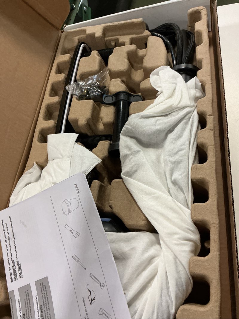 Condition photo showing As Is for Delta Nicoli Black & Gold Kitchen Faucet with Pull Down Sprayer, Modern Single Hole Kitchen Sink Faucet, Single Handle, Matte Black/Champagne Bronze 19867LF-GZ Matte Black / Champagne Bronze